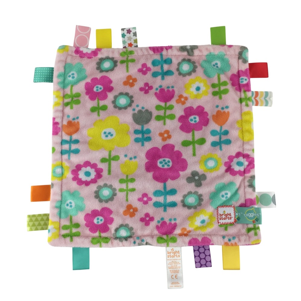 Bright Starts Taggies Pink Flower Lovey Security Blanket Floral Sensory Tags